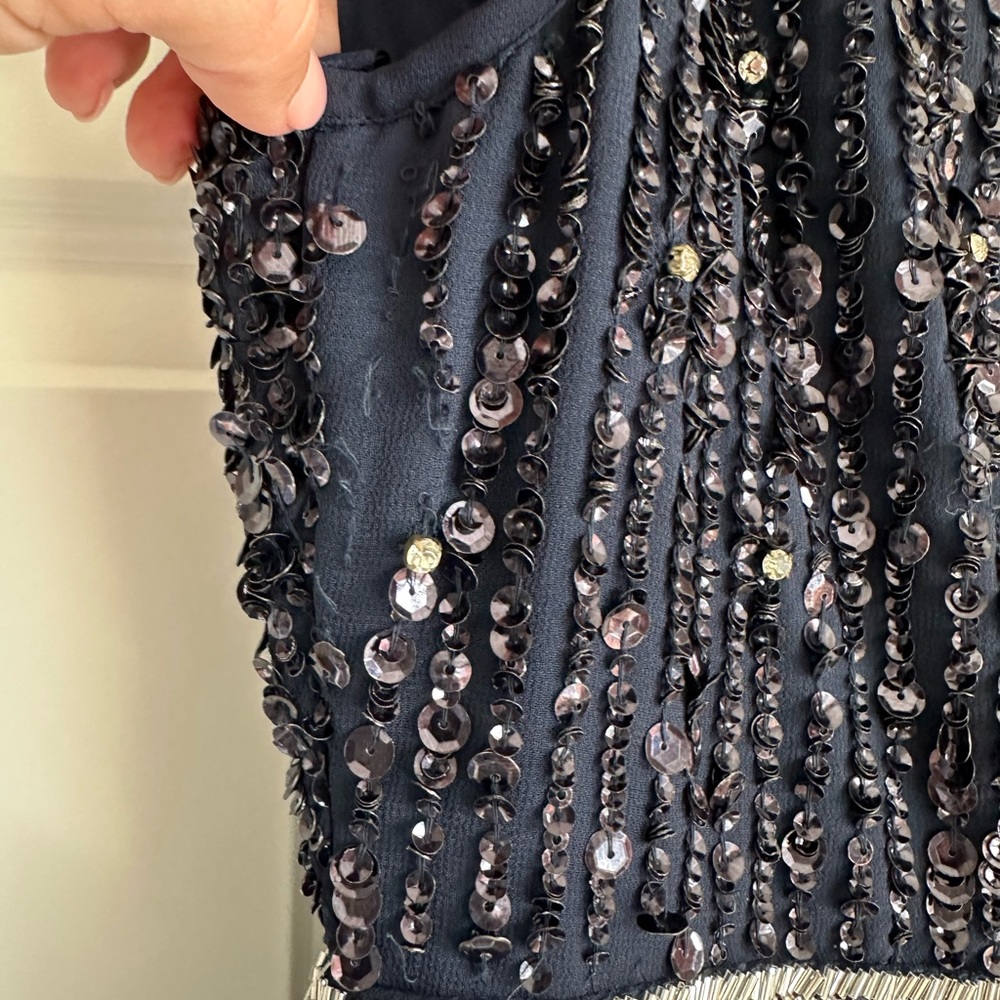 Mac‎ Duggal Beaded Sleeveless High Neck Midi Sheath Dress in Navy NWT - Picture 9 of 9